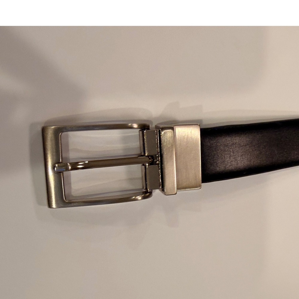 Quince Mens Black Leather Belt Silver Buckle Dress Casual Smooth Finish 34 36